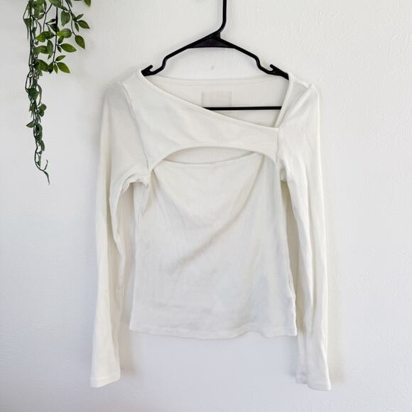 Citizens of Humanity Top Iris Long Sleeve Cut Out Ribbed Cassis Ivory Sz M - Picture 2 of 8